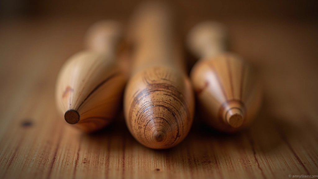 Three wooden handles showing different ergonomic profiles and wood grain patterns